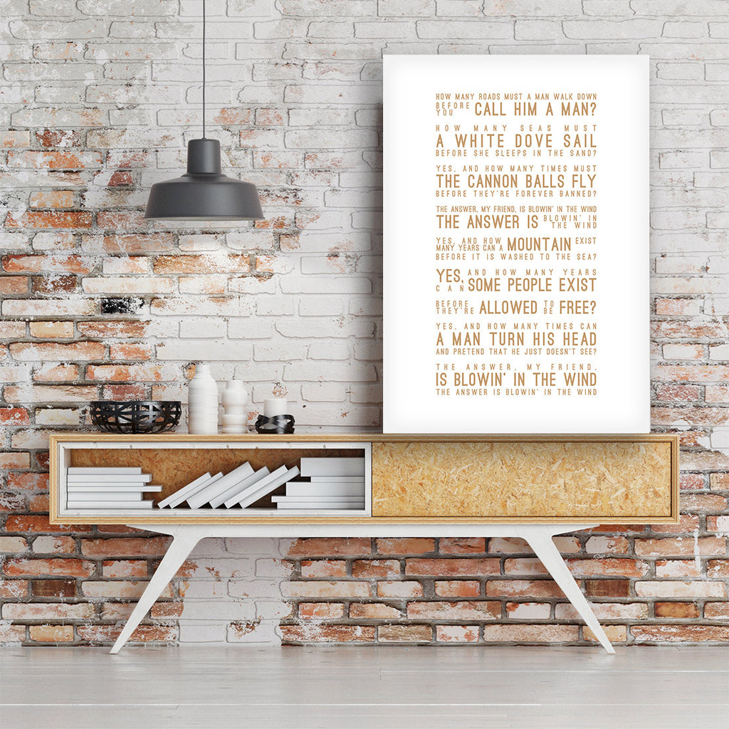 Bob Dylan Blowin' In The Wind Inspired Lyrics Typography Print