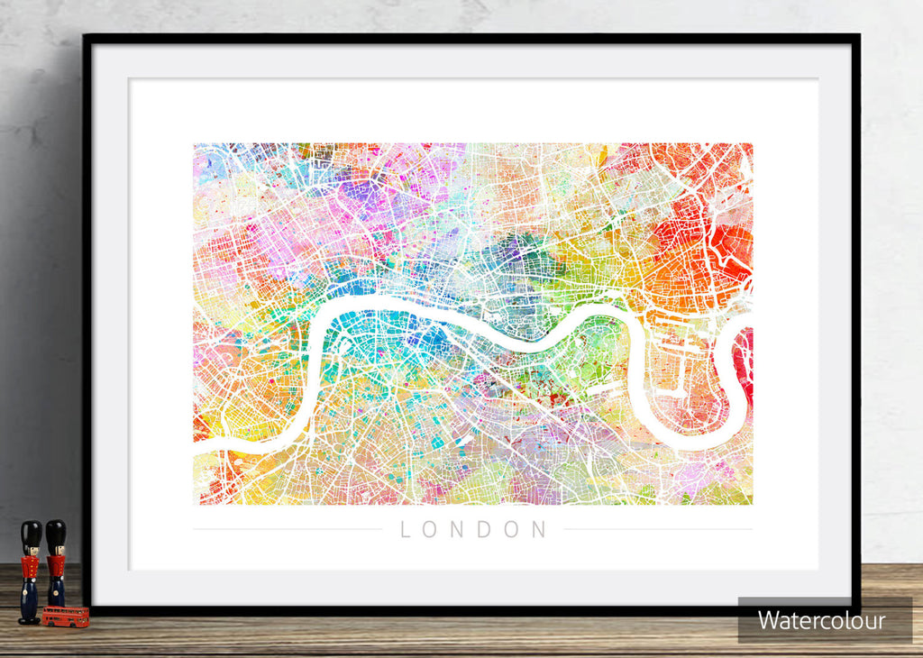 London Map: City Street Map of London England - Sunset Series Art Print in WHITE