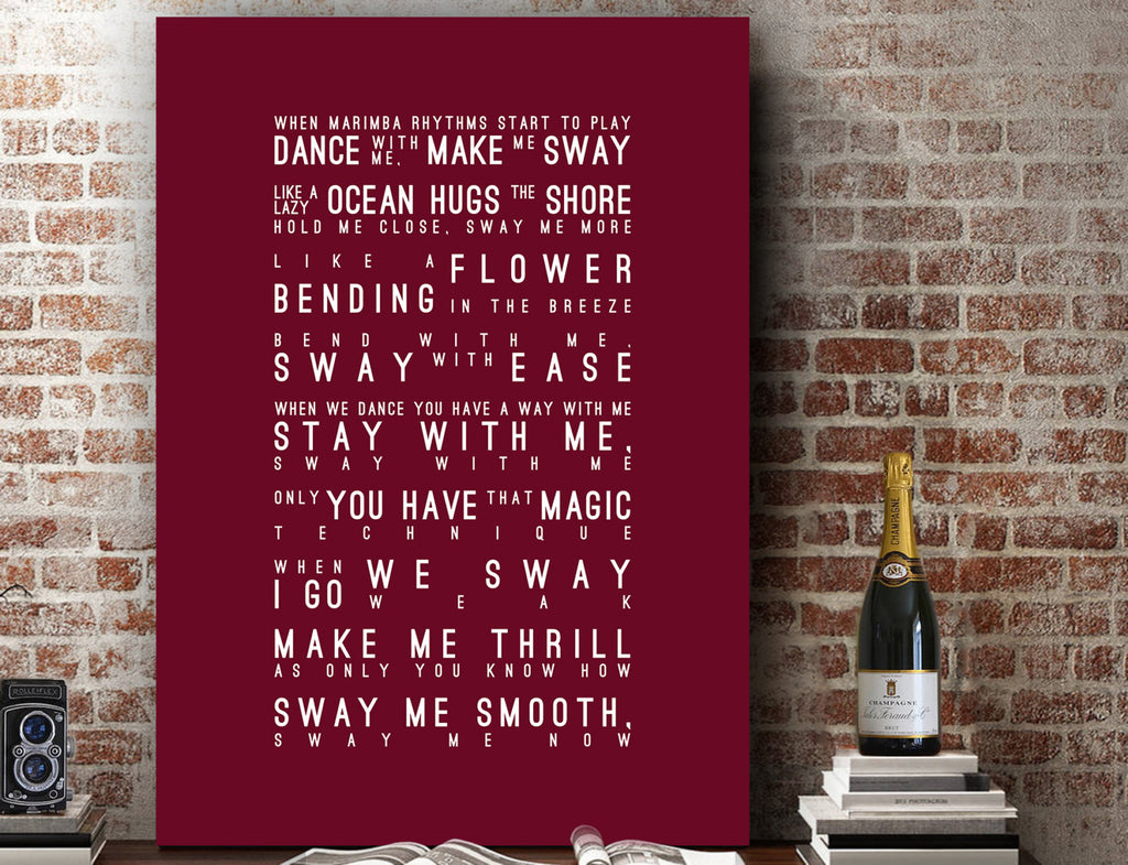 Michael Buble Sway Inspired Lyrics Typography Print